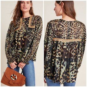 ANTHRO Bl-nk London Joelle Leopard Peasant Blouse